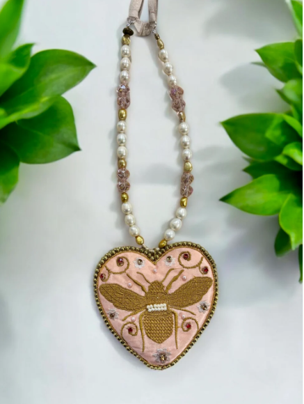 Embroidered Satin/Velvet Bee Necklace