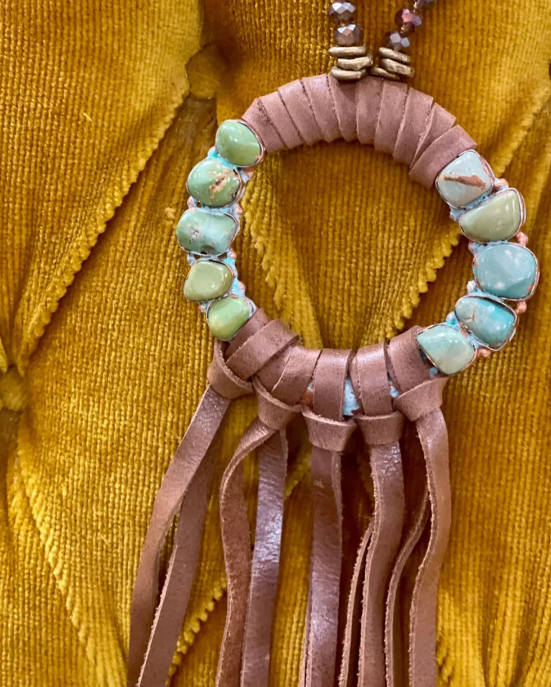 Turquoise Roundabout Fringe Necklace