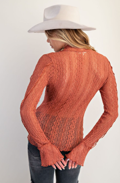 Scalloped Mock Neck Lace Top