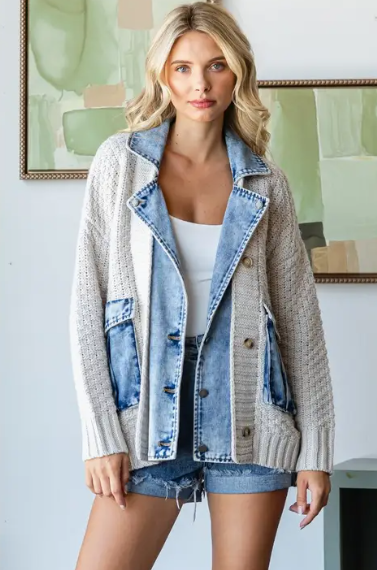 Hidden Agenda Knit/Denim Jacket