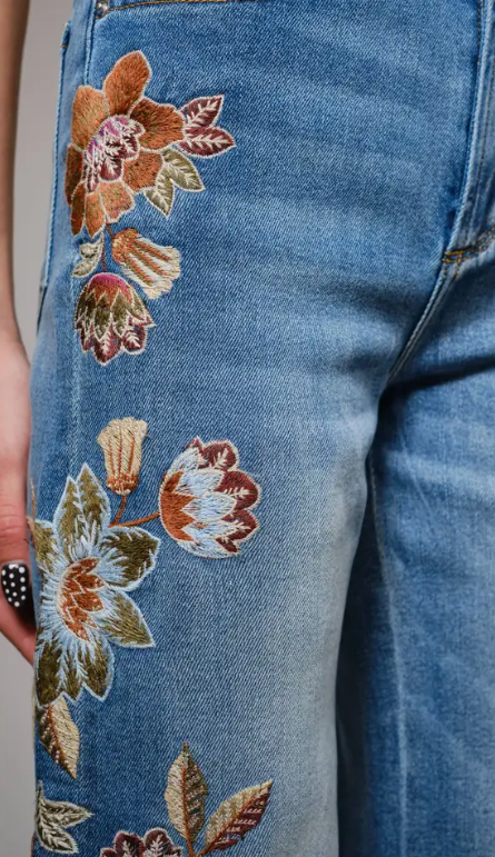 Autumn Blooms Embroidered Jeans