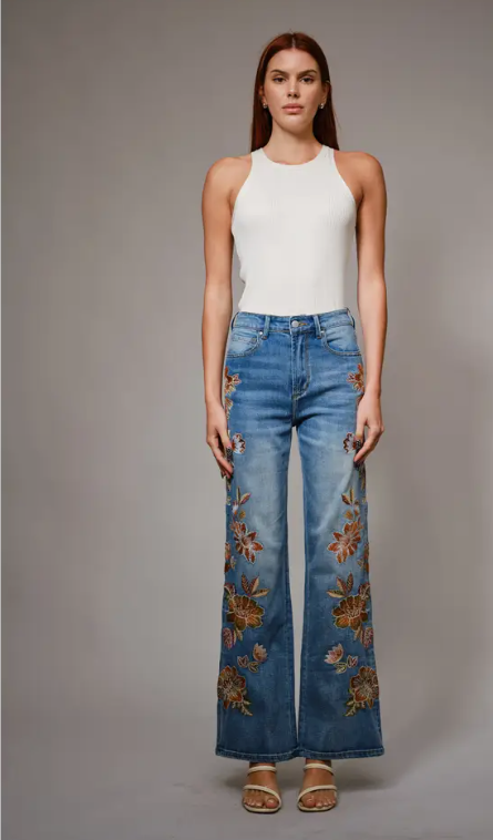 Autumn Blooms Embroidered Jeans