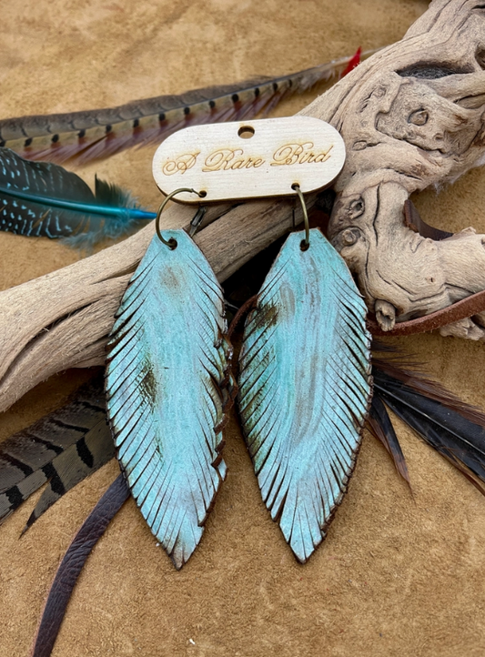 Patina Leather Feather Earrings