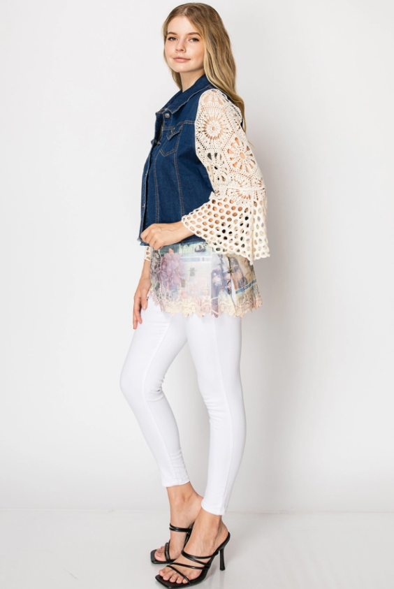 Crochet Sleeve Denim Jacket