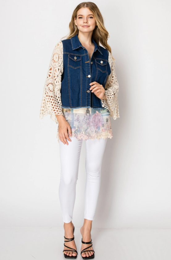 Crochet Sleeve Denim Jacket