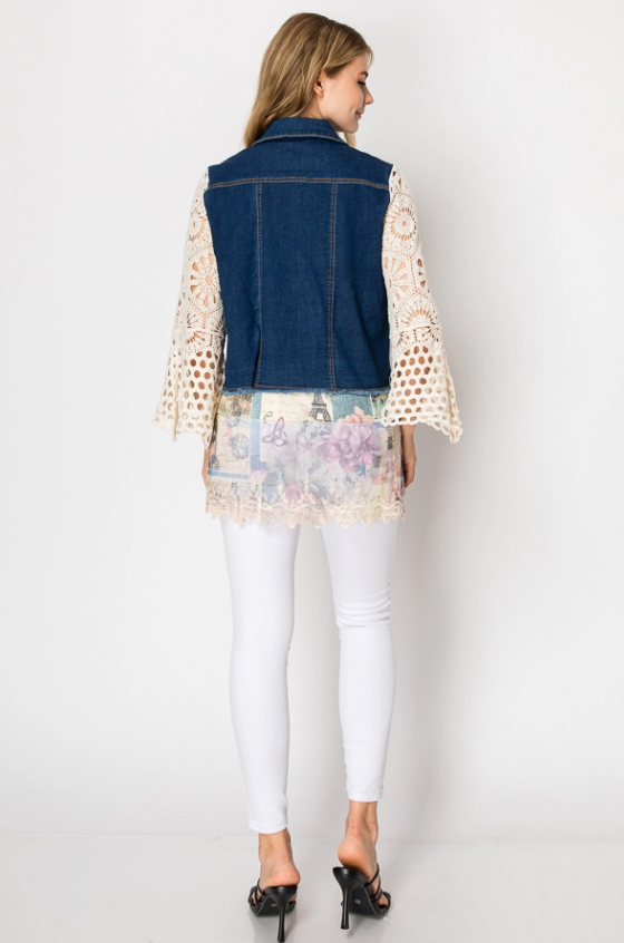 Crochet Sleeve Denim Jacket