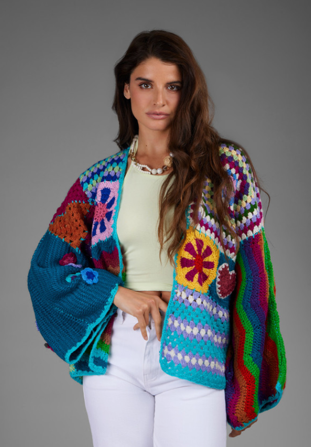 Retro Rainbow Crochet Cardigan