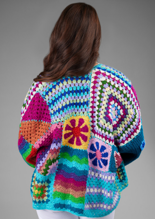 Retro Rainbow Crochet Cardigan