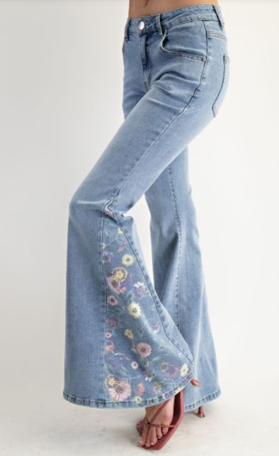 Wildflower Pop Denim Flares
