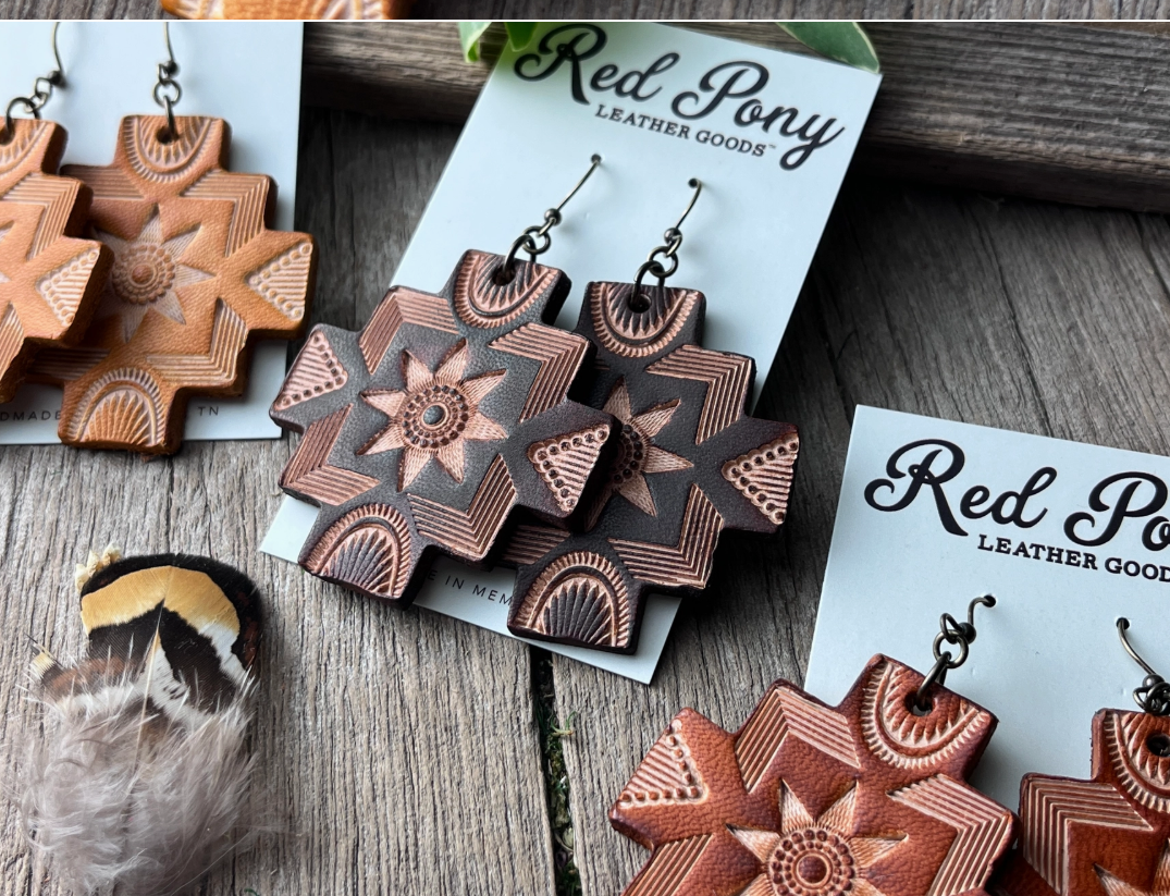 Western Hand Tooled Leather Earrings
