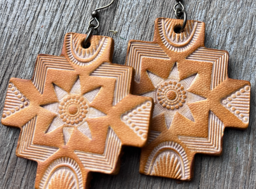 Western Hand Tooled Leather Earrings