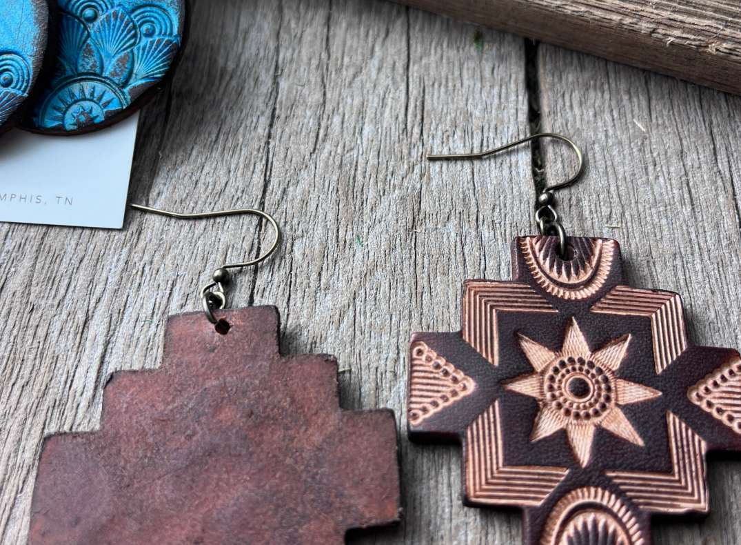 Western Hand Tooled Leather Earrings
