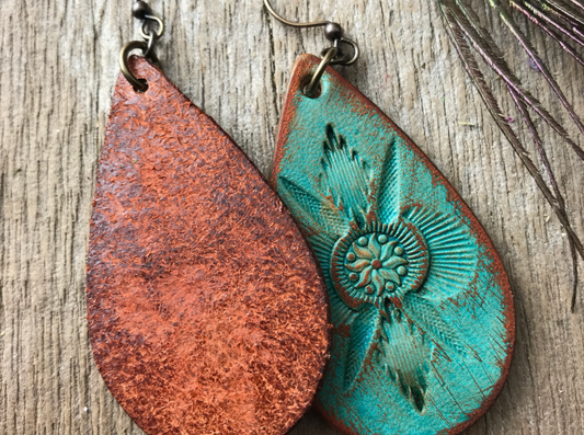 Turquoise Leather Tear Drop Earrings
