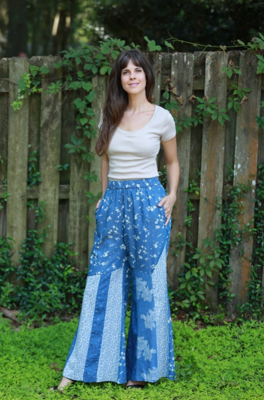 Denim Floral Patchwork Pants