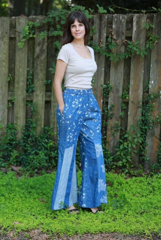 Denim Floral Patchwork Pants