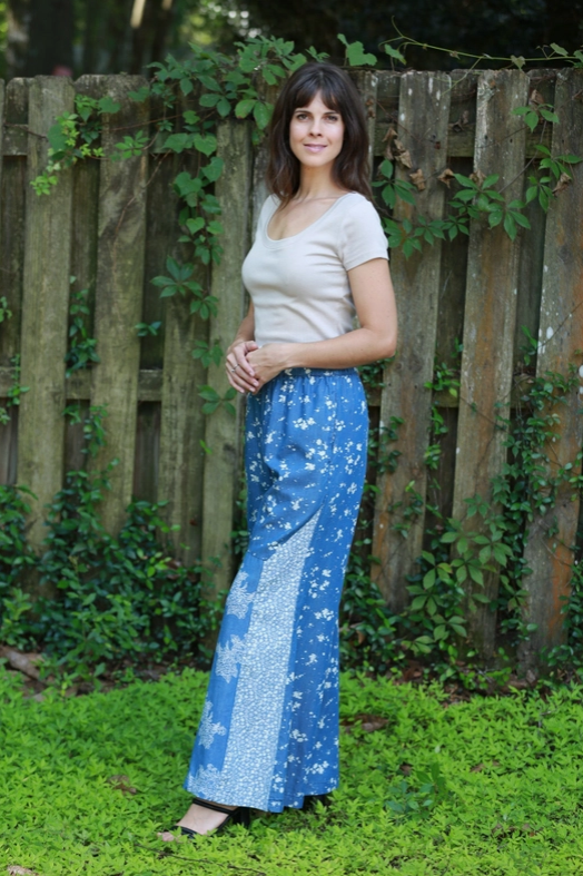 Denim Floral Patchwork Pants