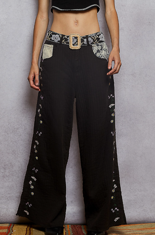 Side To Side Embroidered Pants