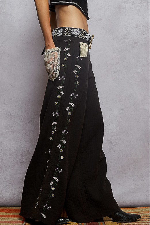 Side To Side Embroidered Pants