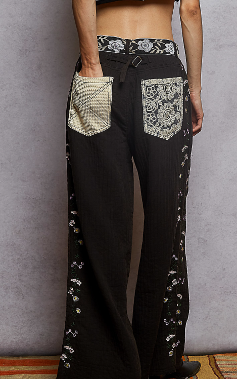 Side To Side Embroidered Pants
