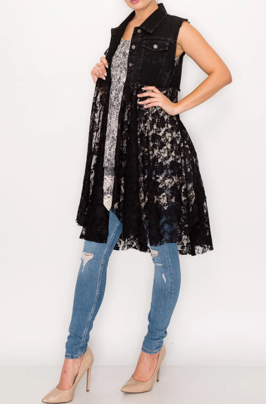 Midnight Denim & Lace Vest