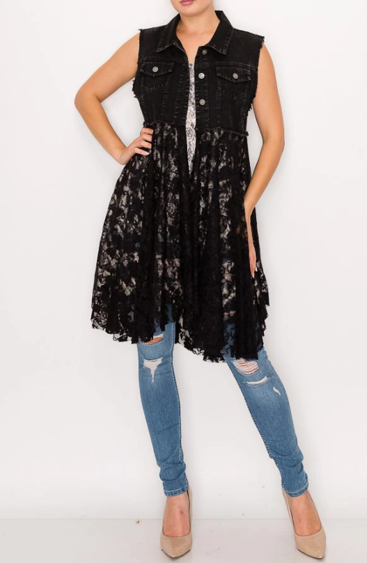 Midnight Denim & Lace Vest