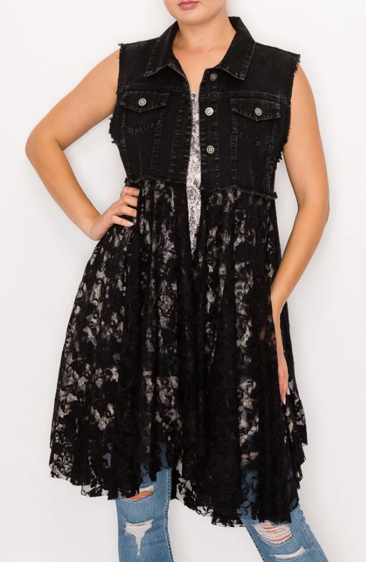 Midnight Denim & Lace Vest