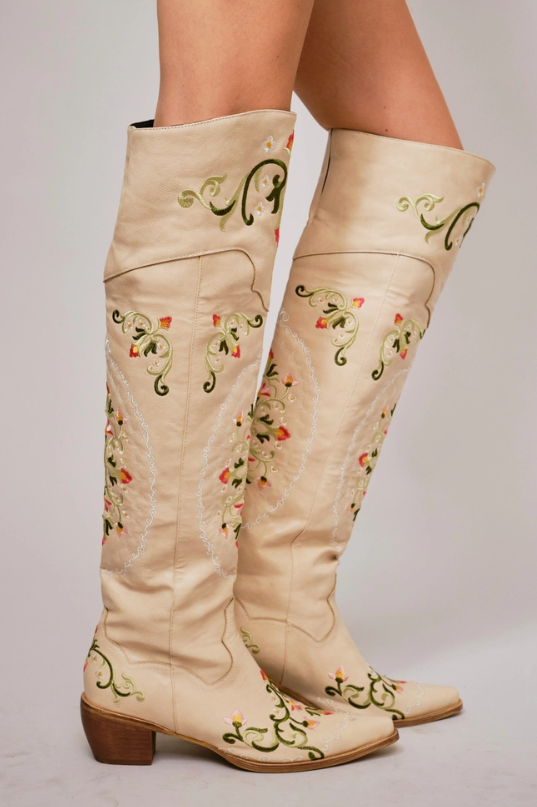 Embroidered Knee High Cowgirl Boots