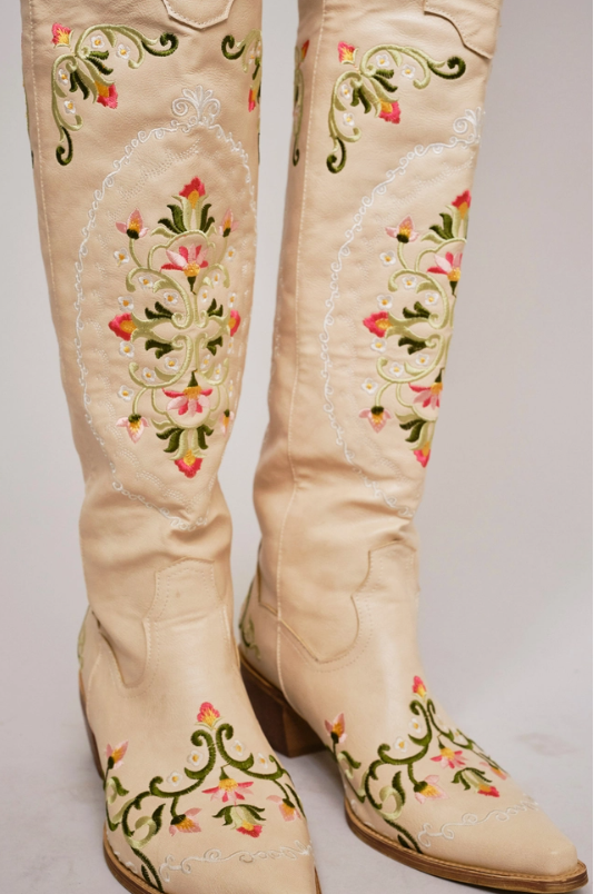 Embroidered Knee High Cowgirl Boots