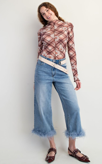 Plaid Floral Mesh Top