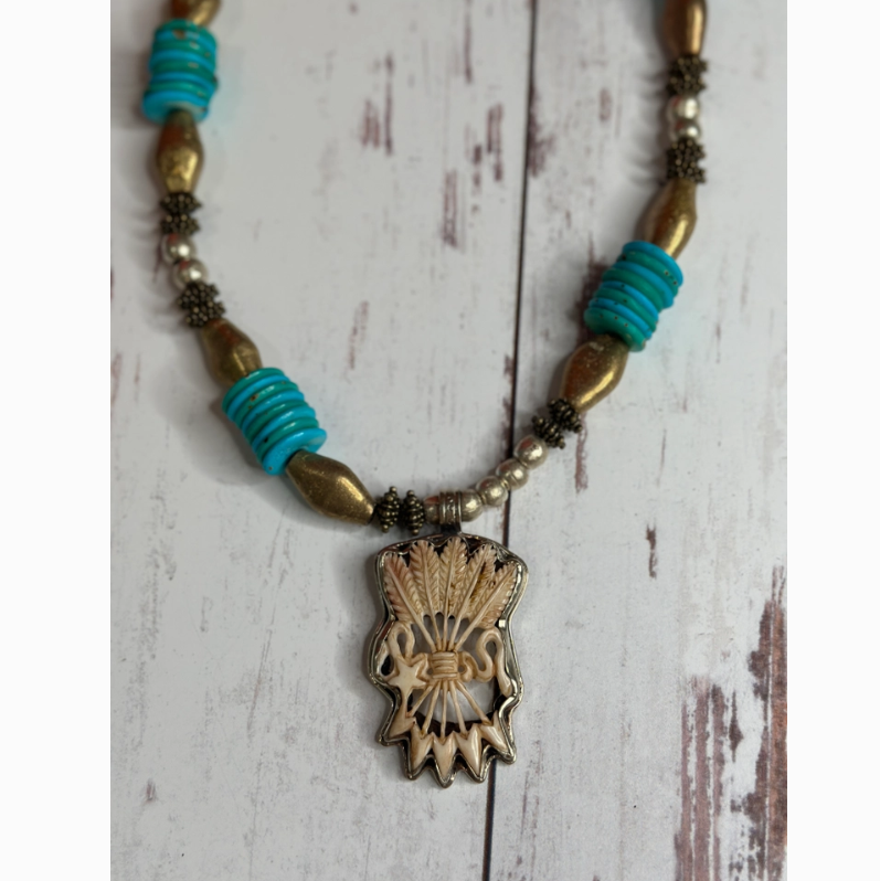 Star & Arrows Bone Pendant Necklace