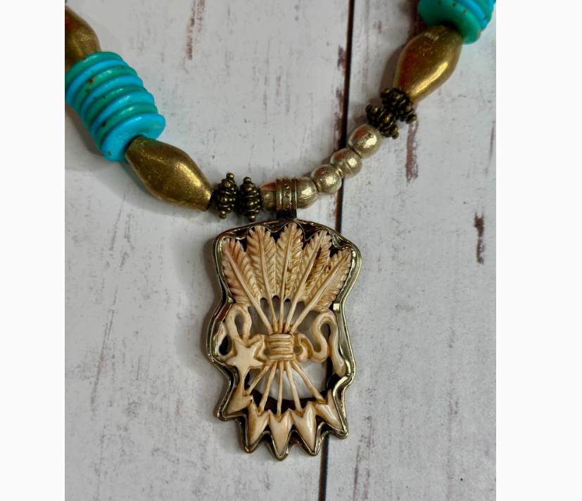 Star & Arrows Bone Pendant Necklace