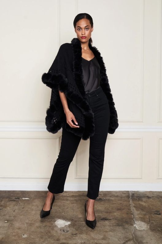 Material Girl Faux Fur Trim Shawl *Final Sale*