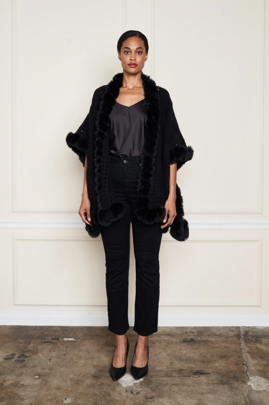 Material Girl Faux Fur Trim Shawl *Final Sale*