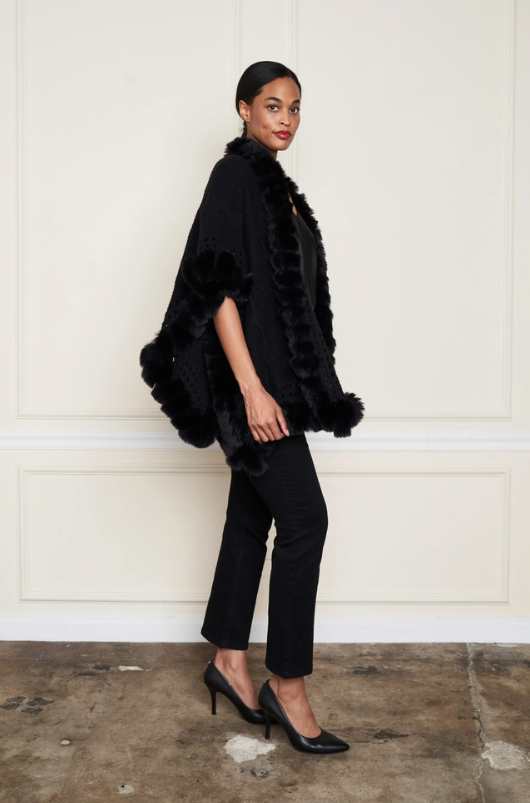 Material Girl Faux Fur Trim Shawl *Final Sale*