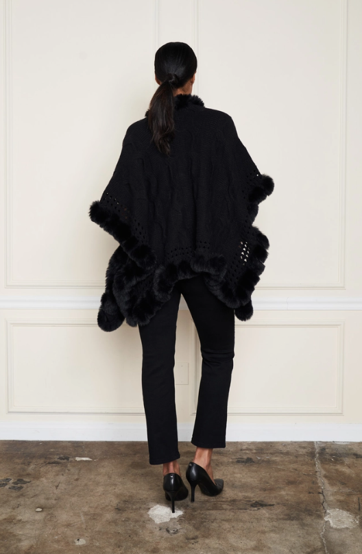 Material Girl Faux Fur Trim Shawl *Final Sale*