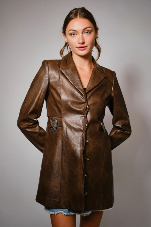 Buckled Up Faux Leather Blazer