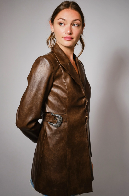 Buckled Up Faux Leather Blazer