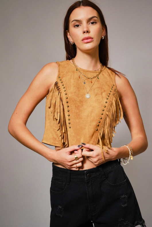 Western Vibes Suede Fringe Top