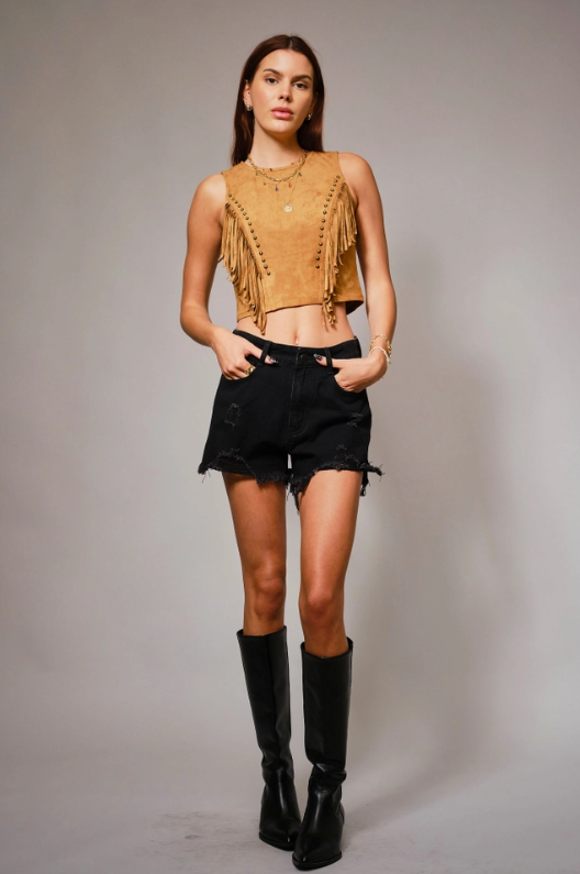 Western Vibes Suede Fringe Top