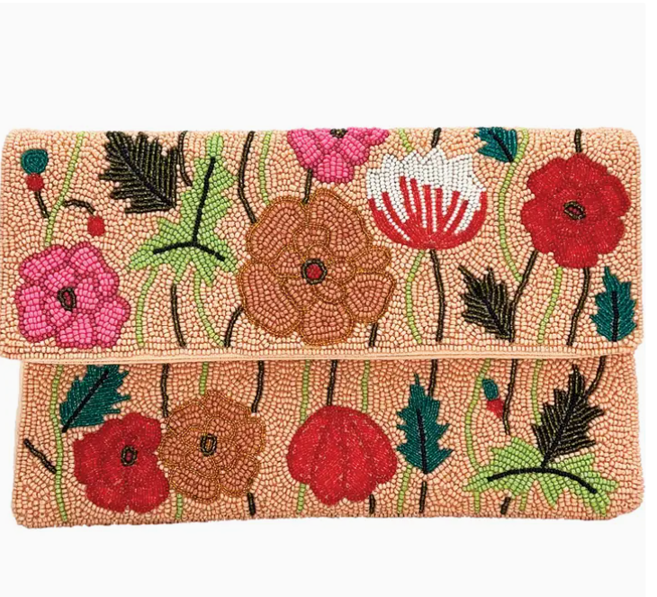 Peach Flower Beaded Clutch