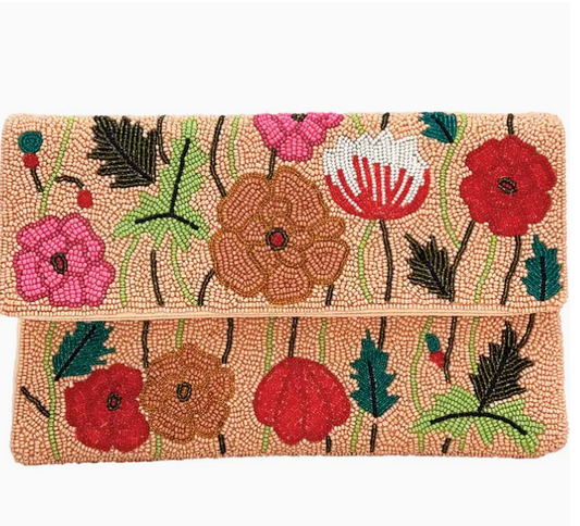 Peach Flower Beaded Clutch