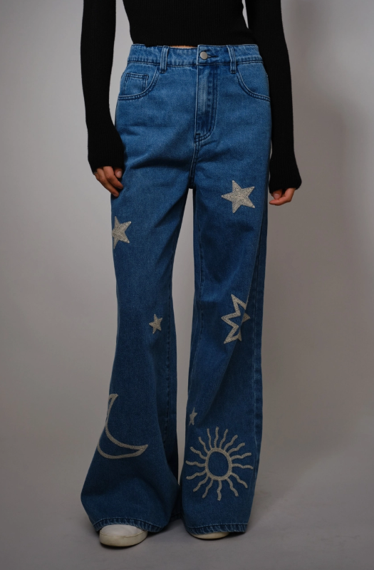 Embroidered Moon & Stars Jeans