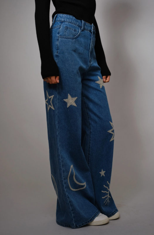 Embroidered Moon & Stars Jeans