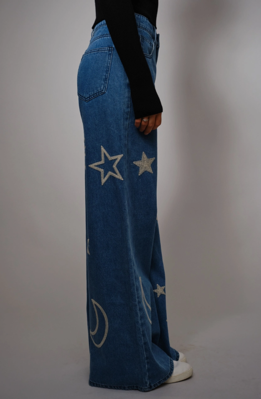Embroidered Moon & Stars Jeans