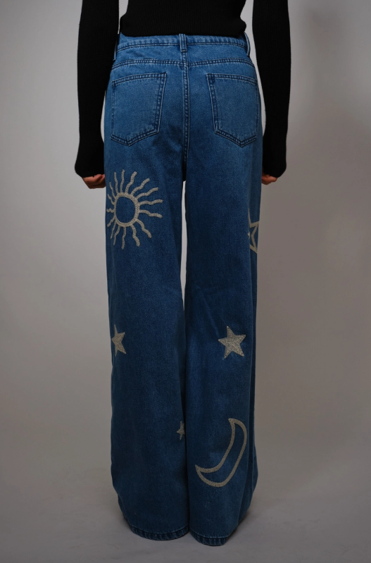 Embroidered Moon & Stars Jeans