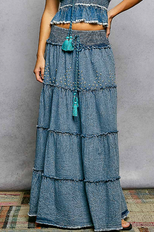 Spinning Round Denim Maxi Skirt