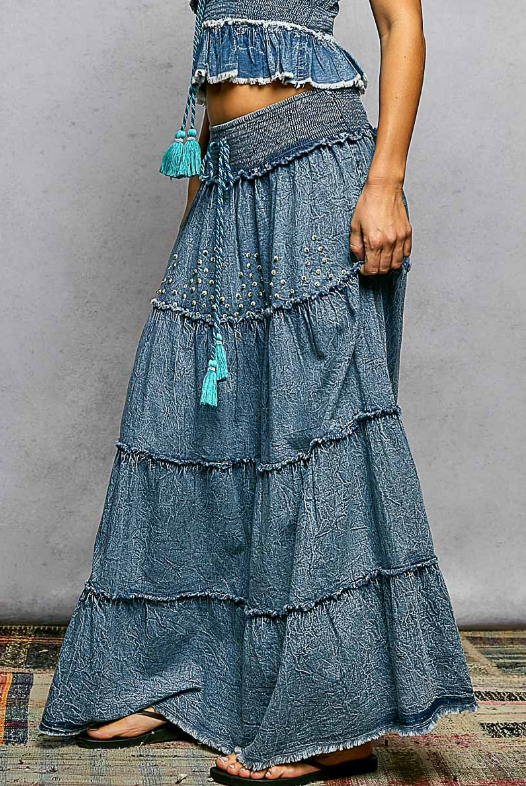 Spinning Round Denim Maxi Skirt