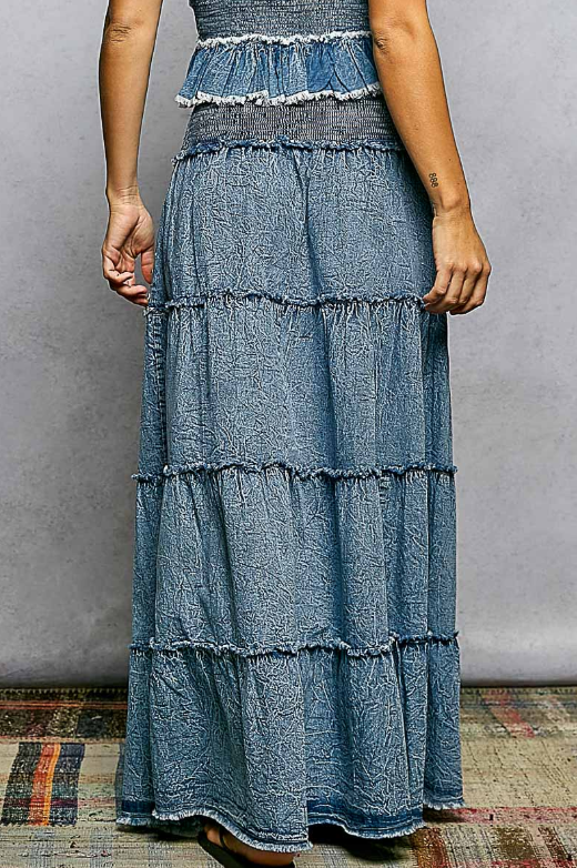 Spinning Round Denim Maxi Skirt