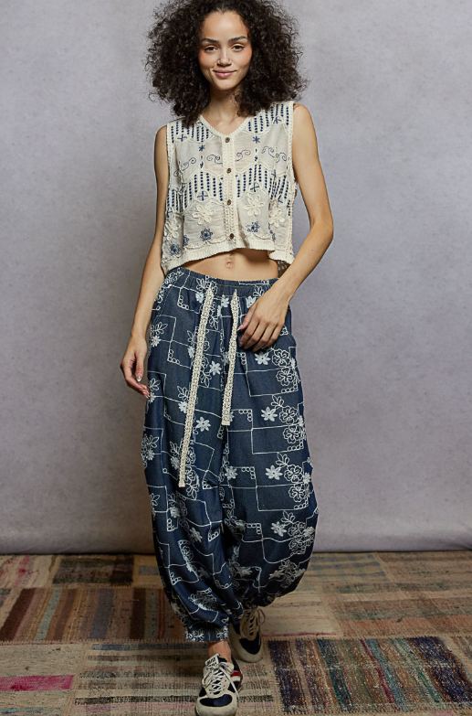 Evening Stroll Embroidered Denim Pants