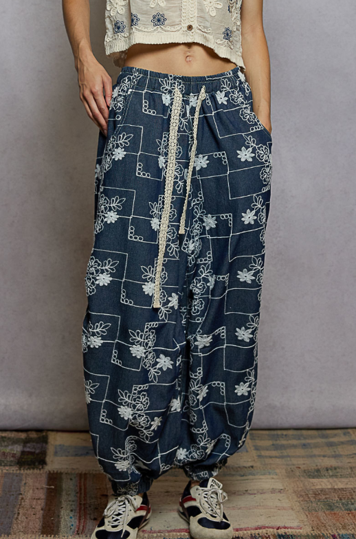 Evening Stroll Embroidered Denim Pants